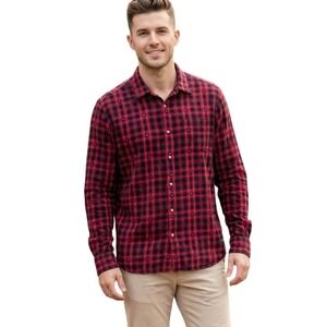 Scotch Soda Men's Red Black Plaid Long Sleeve Button Up Shirt Size XL